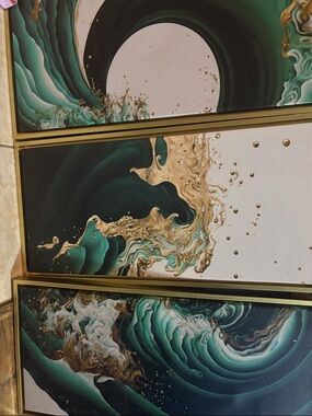 Abstract Green and Gold Triptych Wall Art